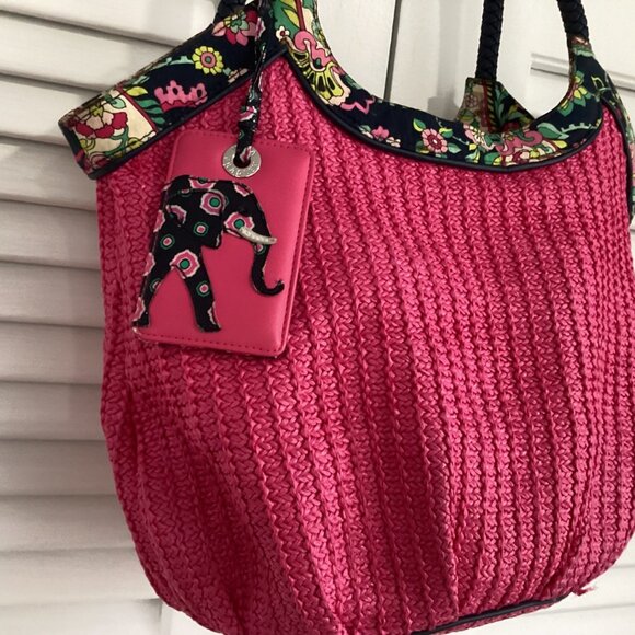 Vera Bradley Petal Paisley Woven Straw Bucket Tote Bag Beach Weekend - Picture 2 of 16